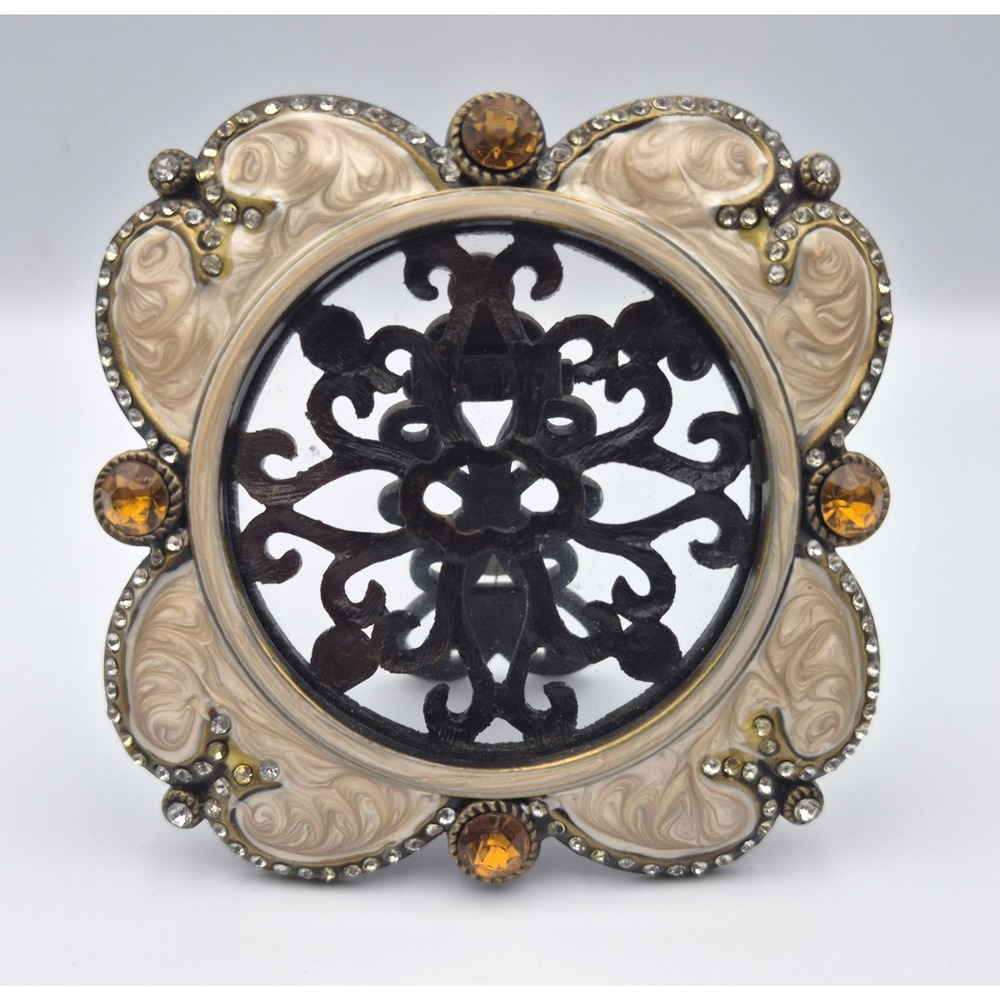 Two's Co.Jeweled Crystal Enameled 3 1/2" x 3 1/2" Amber Champagne "Strongwater"